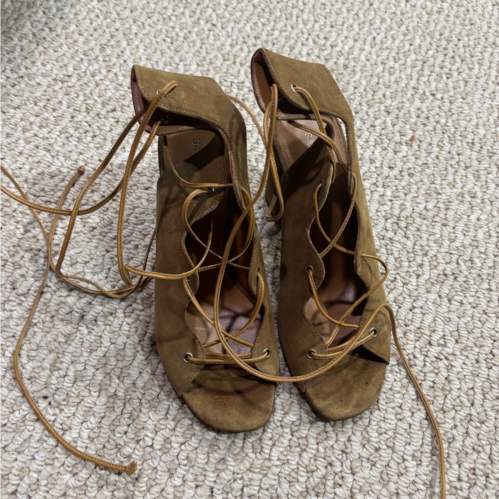 Saint Laurent Suede Lace-Up Gladiator Heeled Sandals - Picture 2 of 13